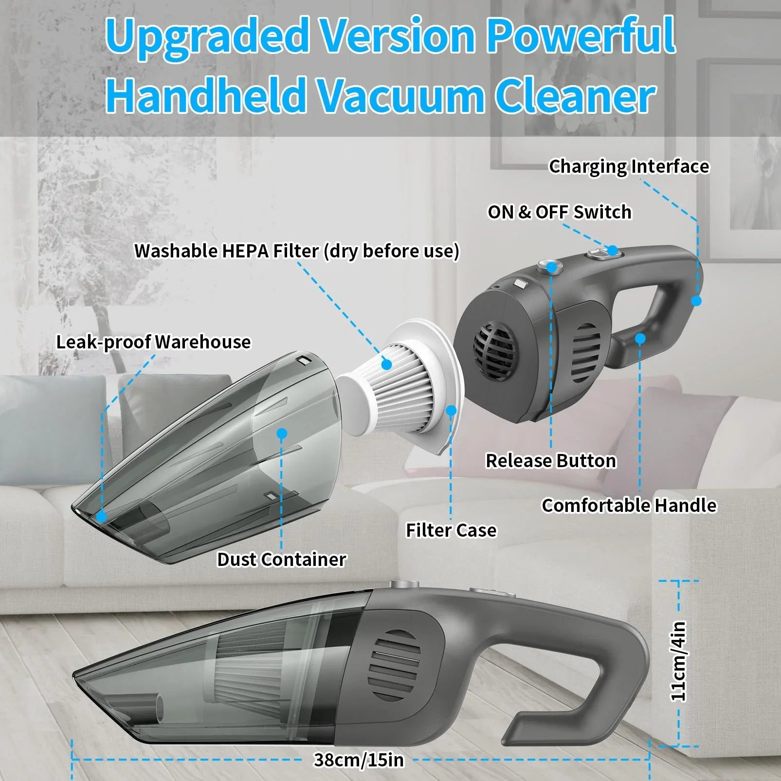 Portable Cordless Car Vacuum – 7.5KPA Powerful Wet & Dry Handheld Cleaner