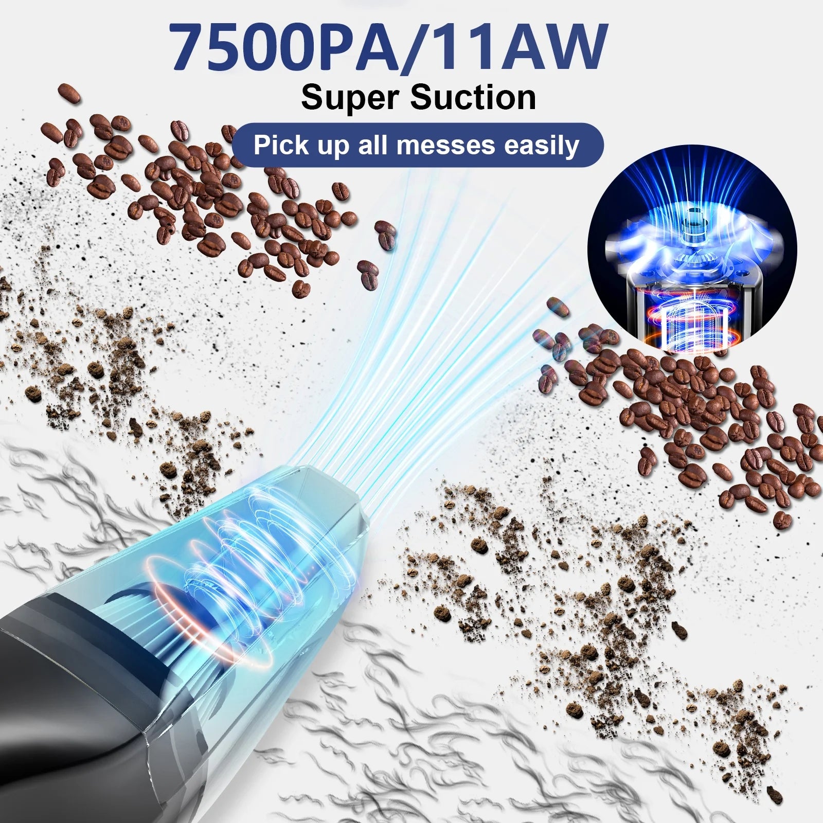 Portable Cordless Car Vacuum – 7.5KPA Powerful Wet & Dry Handheld Cleaner