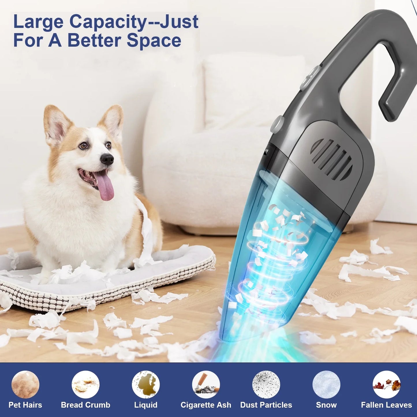 Portable Cordless Car Vacuum – 7.5KPA Powerful Wet & Dry Handheld Cleaner